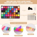 Pintada 54 Color Face Painting Kit for Kids - Non Toxic Water Activated Face Paint Palette with Stencils, Brushes, Gems & Book. For Halloween, Carnival, Party; Costume Makeup for Creative Activities - Image 4