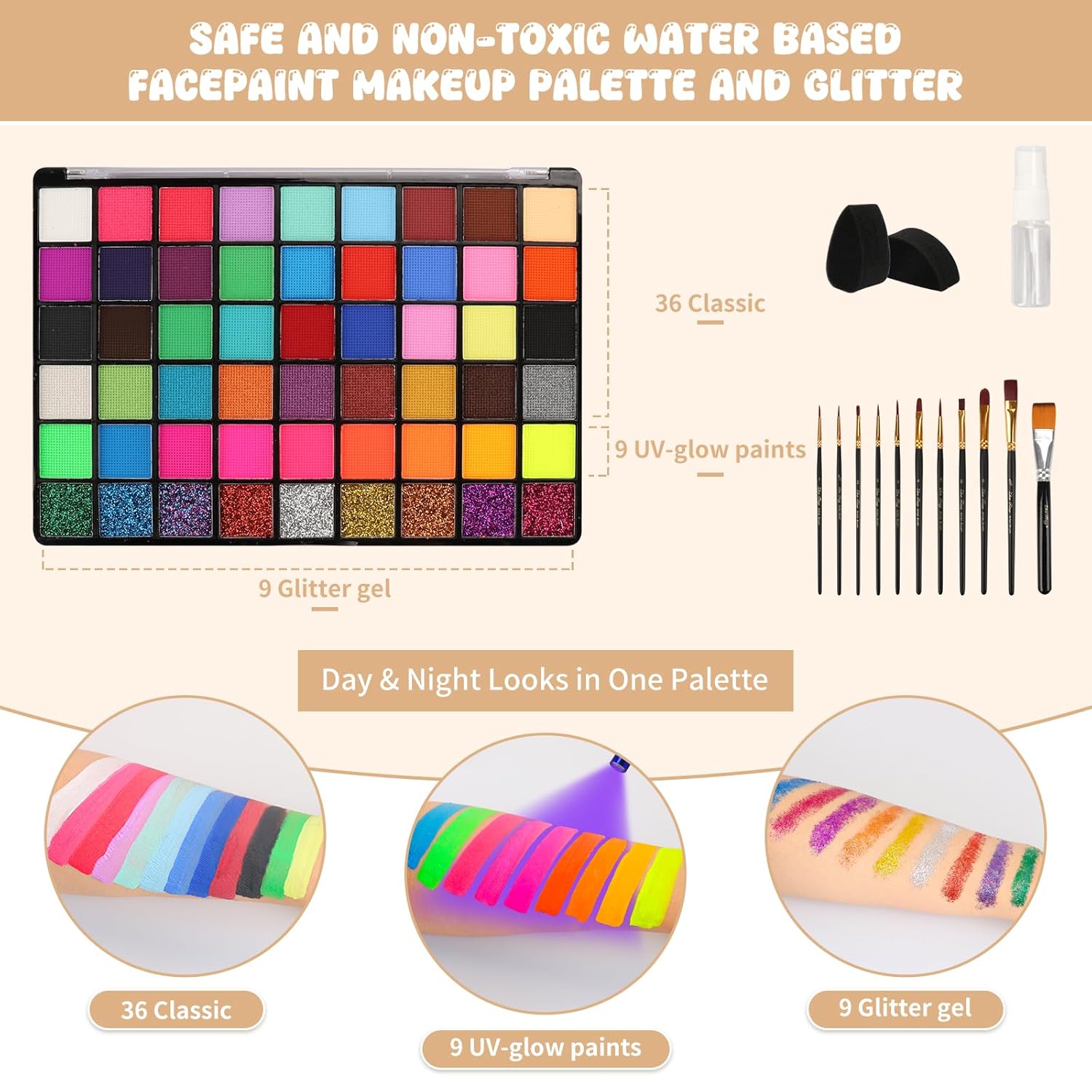 1761294398_Pintada-54-Color-Face-Painting-Kit-for-Kids-Non-Toxic-Water-Activated-Face-Paint-Palette-with-Stencils-Brushes-Gems-Book.-For-Halloween-Carnival-Party-Costume-Makeup-for-Creative-Activities.jpg Pintada 54 Color Face Painting Kit for Kids - Non Toxic Water Activated Face Paint Palette with Stencils, Brushes, Gems & Book. For Halloween, Carnival, Party; Costume Makeup for Creative Activities - Image 4