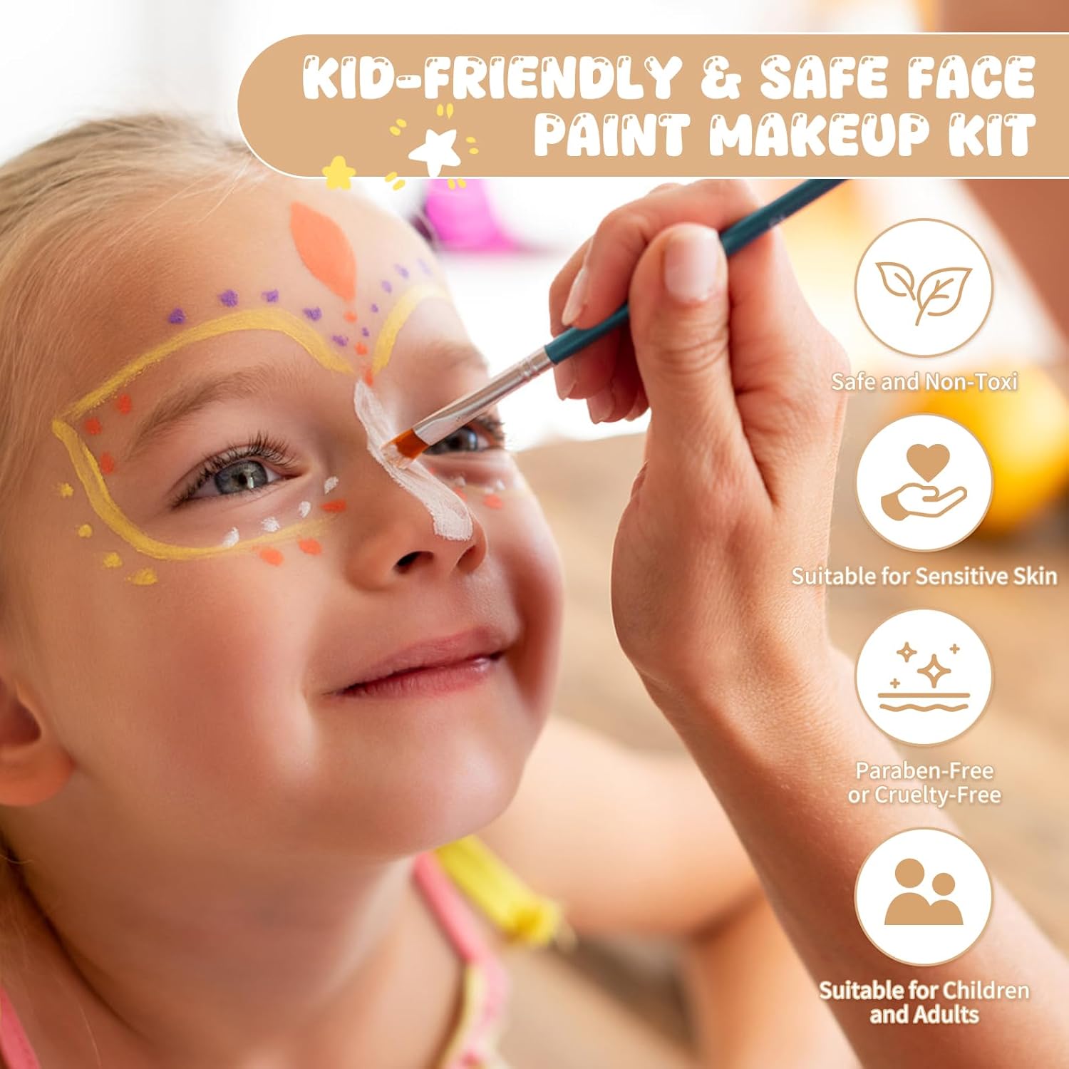 1761294402_Pintada-54-Color-Face-Painting-Kit-for-Kids-Non-Toxic-Water-Activated-Face-Paint-Palette-with-Stencils-Brushes-Gems-Book.-For-Halloween-Carnival-Party-Costume-Makeup-for-Creative-Activities.jpg Pintada 54 Color Face Painting Kit for Kids - Non Toxic Water Activated Face Paint Palette with Stencils, Brushes, Gems & Book. For Halloween, Carnival, Party; Costume Makeup for Creative Activities - Image 6