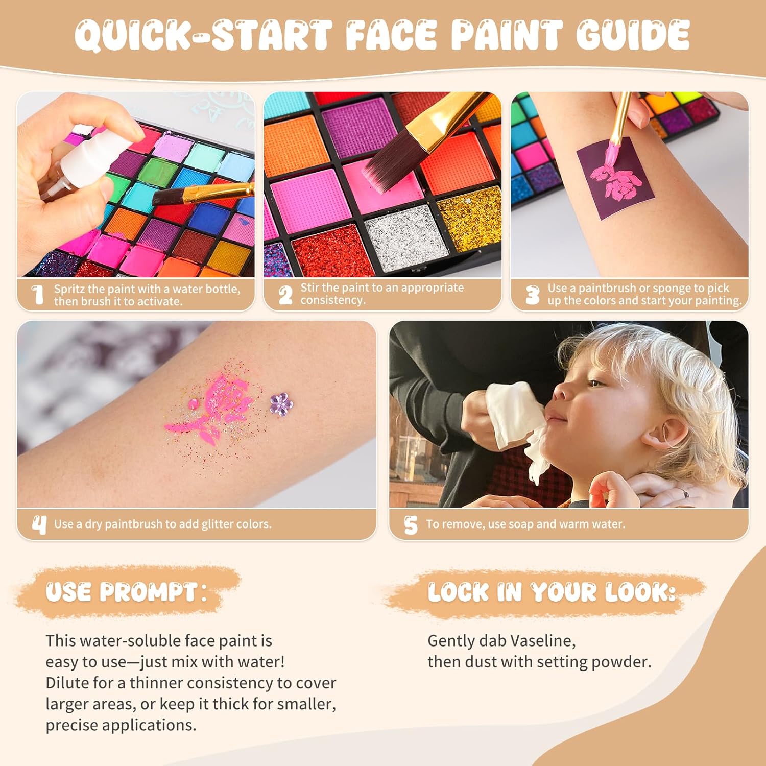 1761294404_Pintada-54-Color-Face-Painting-Kit-for-Kids-Non-Toxic-Water-Activated-Face-Paint-Palette-with-Stencils-Brushes-Gems-Book.-For-Halloween-Carnival-Party-Costume-Makeup-for-Creative-Activities.jpg Pintada 54 Color Face Painting Kit for Kids - Non Toxic Water Activated Face Paint Palette with Stencils, Brushes, Gems & Book. For Halloween, Carnival, Party; Costume Makeup for Creative Activities - Image 7