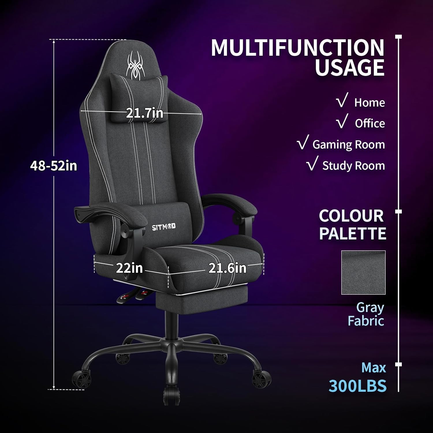 1761294900_SITMOD-Fabric-Gaming-Chair-with-Footrest-Breathable-Computer-Chair-with-Headrest-Lumbar-PillowBig-and-Tall-Ergonomic-Gamer-Chair-for-Heavy-Adults22.44-Deep-Seat-Gaming-Chairs-for-Adults.jpg SITMOD Fabric Gaming Chair with Footrest-Breathable Computer Chair with Headrest & Lumbar Pillow,Big and Tall Ergonomic Gamer Chair for Heavy Adults,22.44" Deep Seat Gaming Chairs for Adults - Image 4