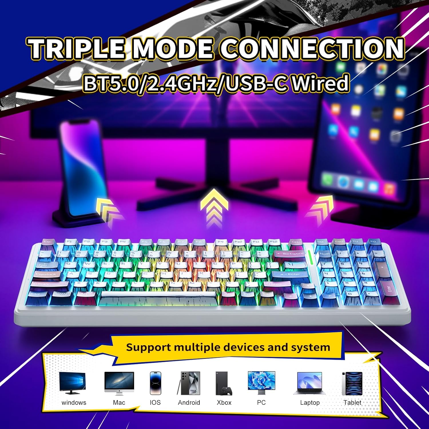 1761295904_x-Aula-F99-Wireless-Gaming-Keyboard-Bluetooth-Mechanical-Keyboard-Hot-Swappable-Custom-Creamy-Computer-Keyboards-RGB-Backlit-Tri-Mode-BT5.02.4GHzUSB-C-Gasket-Structure-Pre-lubed-Linear-Switches.jpg x Aula F99 Wireless Gaming Keyboard, Bluetooth Mechanical Keyboard Hot Swappable Custom Creamy Computer Keyboards, RGB Backlit, Tri-Mode BT5.0/2.4GHz/USB-C, Gasket Structure, Pre-lubed Linear Switches - Image 4