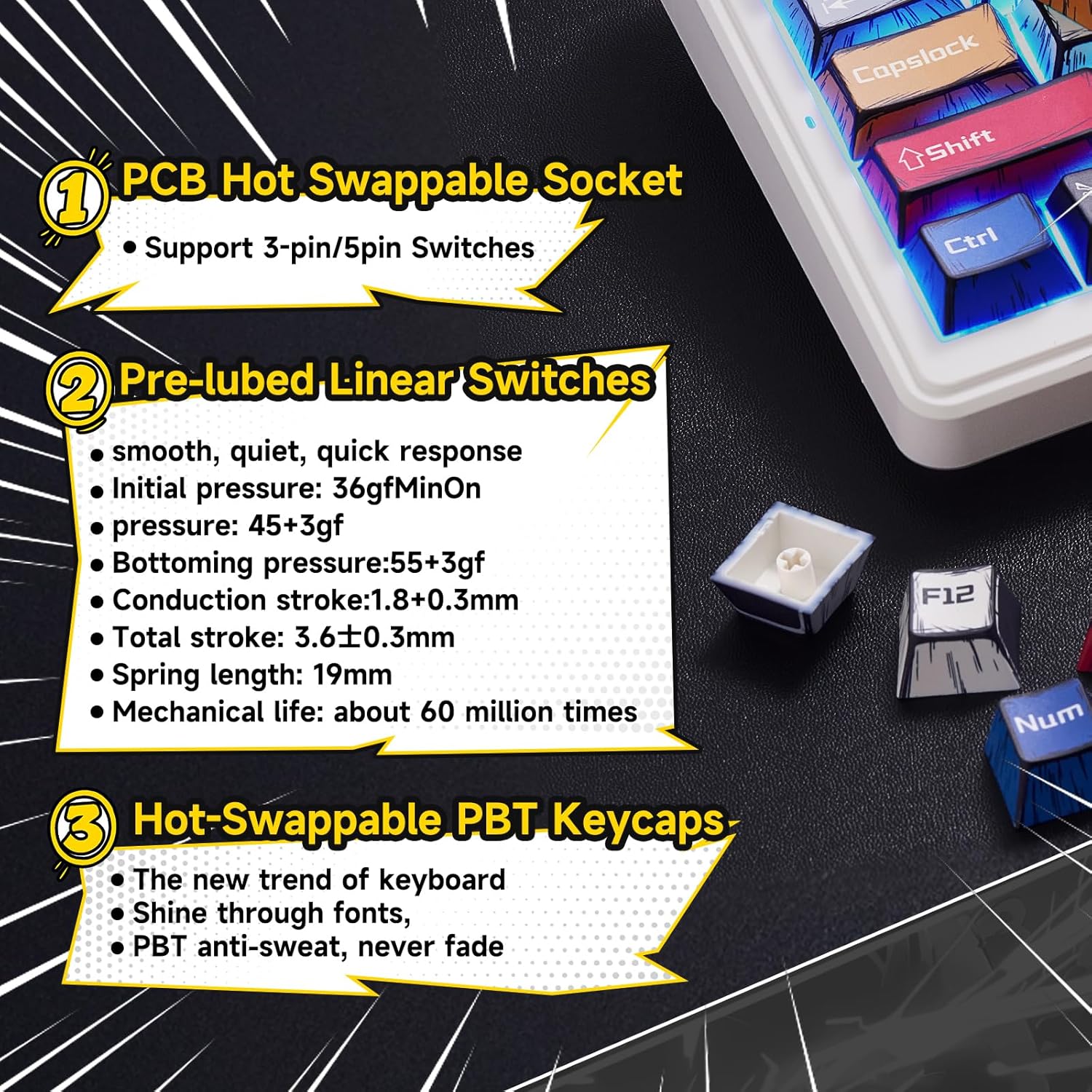 1761295915_x-Aula-F99-Wireless-Gaming-Keyboard-Bluetooth-Mechanical-Keyboard-Hot-Swappable-Custom-Creamy-Computer-Keyboards-RGB-Backlit-Tri-Mode-BT5.02.4GHzUSB-C-Gasket-Structure-Pre-lubed-Linear-Switches.jpg x Aula F99 Wireless Gaming Keyboard, Bluetooth Mechanical Keyboard Hot Swappable Custom Creamy Computer Keyboards, RGB Backlit, Tri-Mode BT5.0/2.4GHz/USB-C, Gasket Structure, Pre-lubed Linear Switches - Image 9