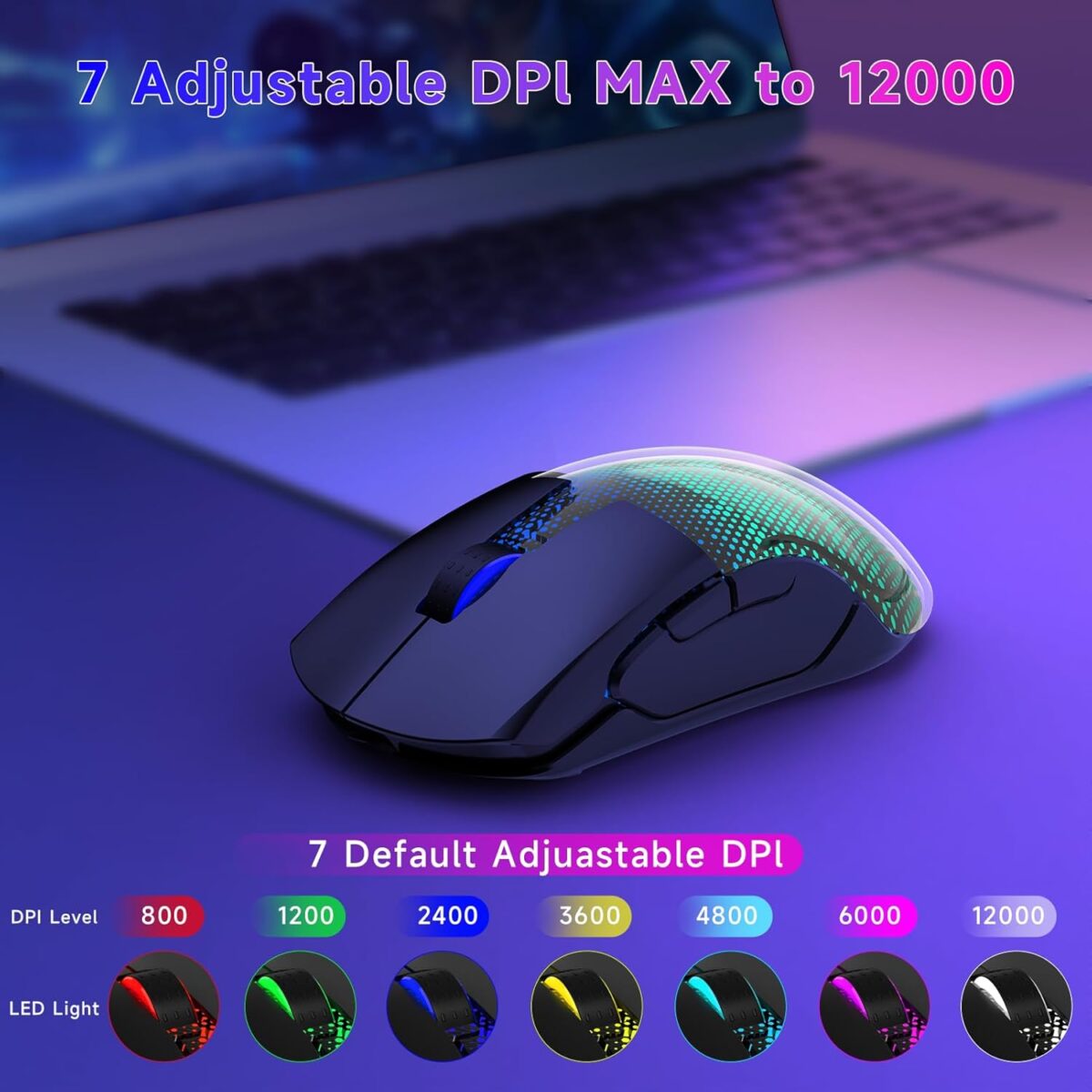 FFJ Master02 Wireless Gaming Mouse, 12000 DPI, Tri-Mode 2.4G/USB-C/Bluetooth 5.3 Gaming Mouse, Python Skin Texture RGB Backlit, 6 Programmable Buttons, 75Hr Battery Life for PC, Mac, PS5, XBOX - Black - Image 4