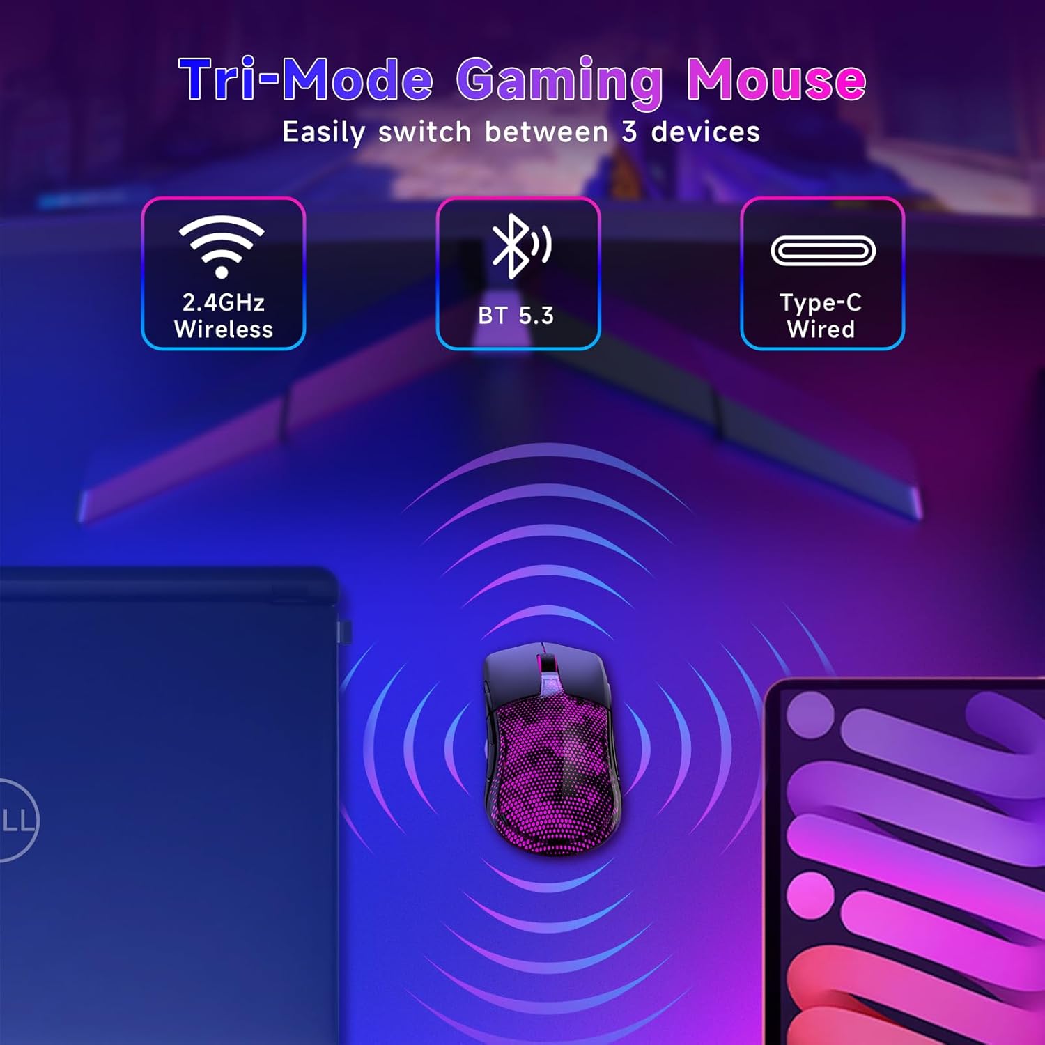 1761296365_FFJ-Master02-Wireless-Gaming-Mouse-12000-DPI-Tri-Mode-2.4GUSB-CBluetooth-5.3-Gaming-Mouse-Python-Skin-Texture-RGB-Backlit-6-Programmable-Buttons-75Hr-Battery-Life-for-PC-Mac-PS5-XBOX-Black.jpg FFJ Master02 Wireless Gaming Mouse, 12000 DPI, Tri-Mode 2.4G/USB-C/Bluetooth 5.3 Gaming Mouse, Python Skin Texture RGB Backlit, 6 Programmable Buttons, 75Hr Battery Life for PC, Mac, PS5, XBOX - Black - Image 8