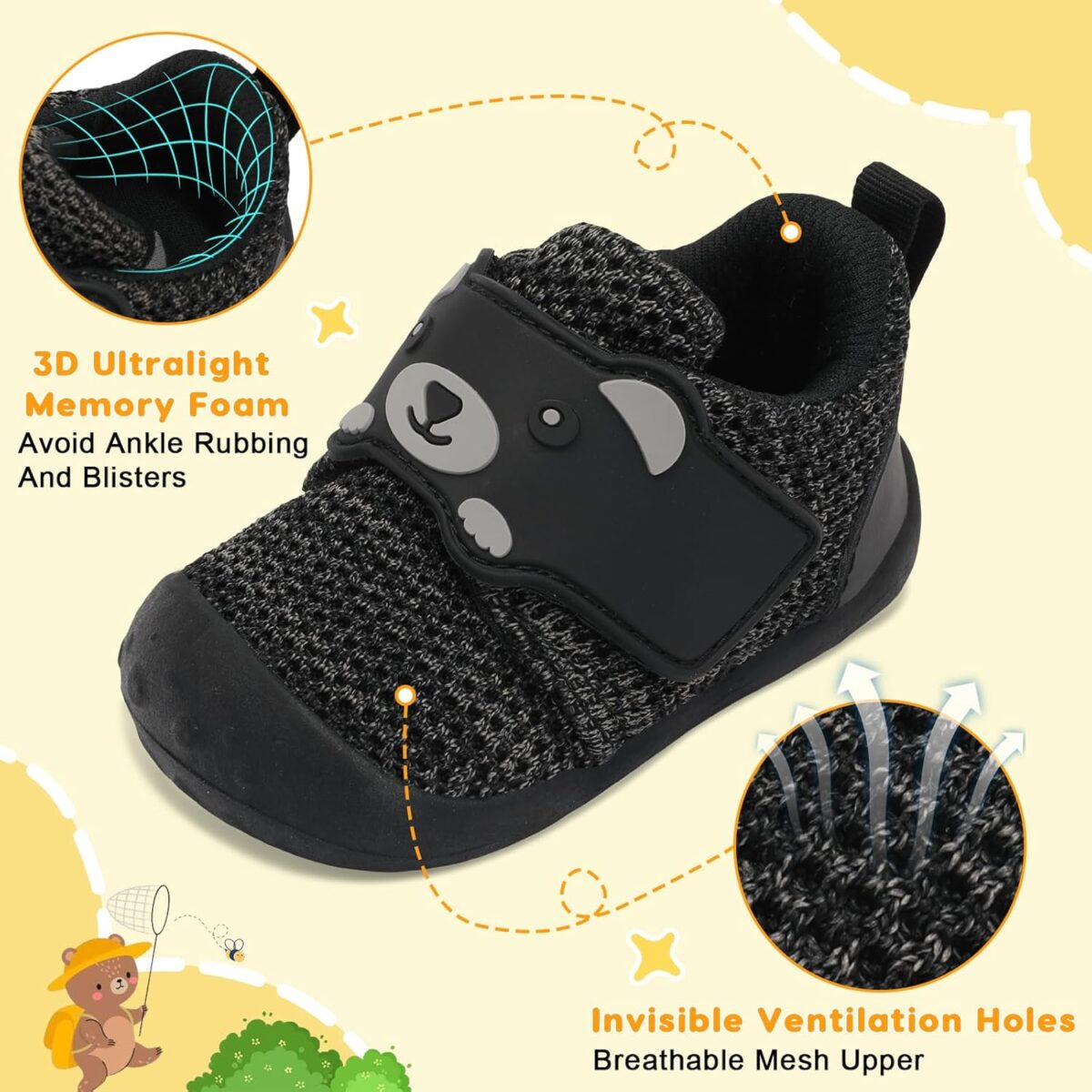 FEETCITY Baby Walking Shoes Wide Baby Shoes Boys Girls Infant Sneakers Crib Shoes Breathable Toddler Barefoot Shoes Slip On Shoes - Image 5