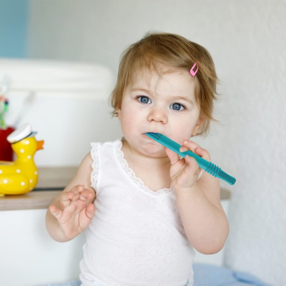 Fu Store Hollow Teether Tube Chew Straw Sensory Toy for Infant Toddlers Silicone Tubes Teething Toys for Babies 18-36 Months Gifts Learning Developmental Toys BPA Free Freezable 6 Pack - Image 6