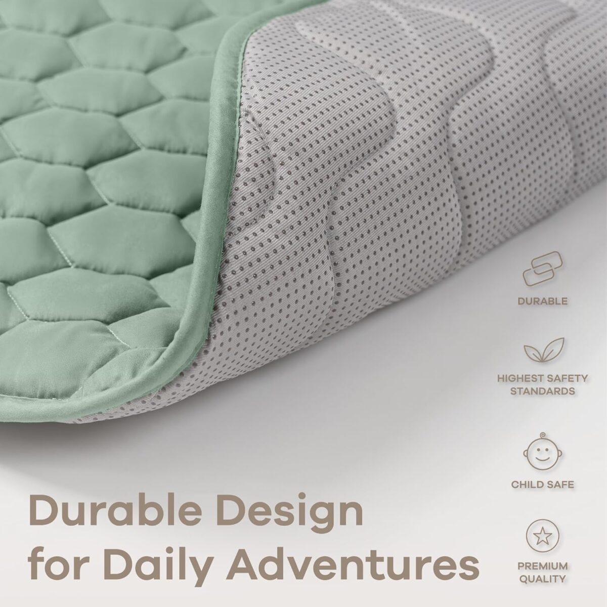 Comfy Cubs Square Kids Play Mat - 56 x 56 inches Soft Quilted Baby Floor Mat with Non-Slip Bottom - Plush Design for Toddlers' Playtime and Relaxation - Comfortable and Durable - Fern - Image 6