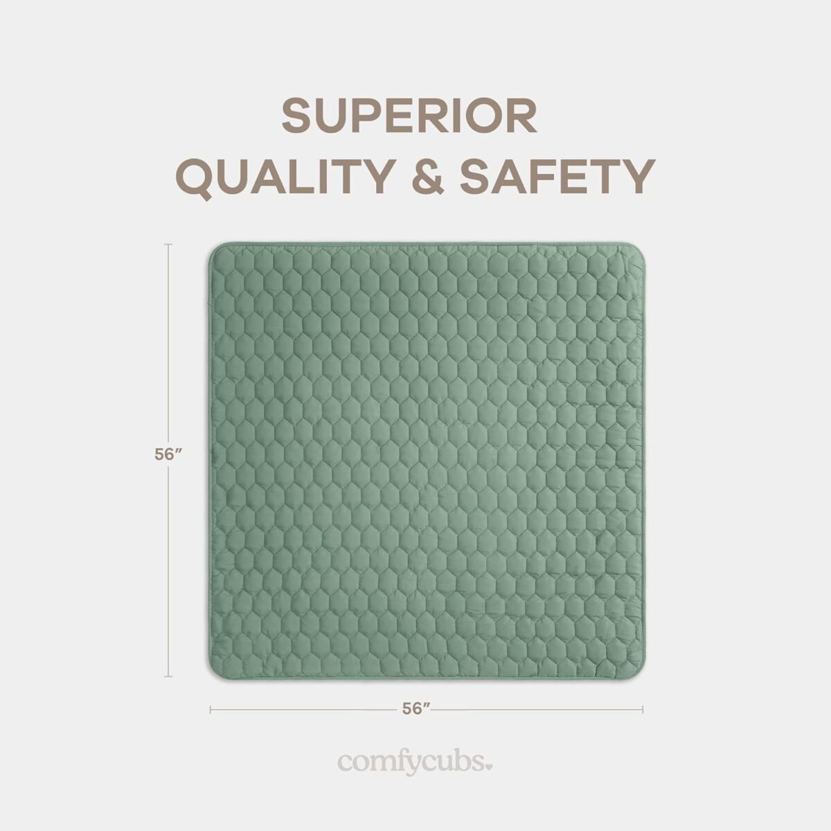 Comfy Cubs Square Kids Play Mat - 56 x 56 inches Soft Quilted Baby Floor Mat with Non-Slip Bottom - Plush Design for Toddlers' Playtime and Relaxation - Comfortable and Durable - Fern - Image 7