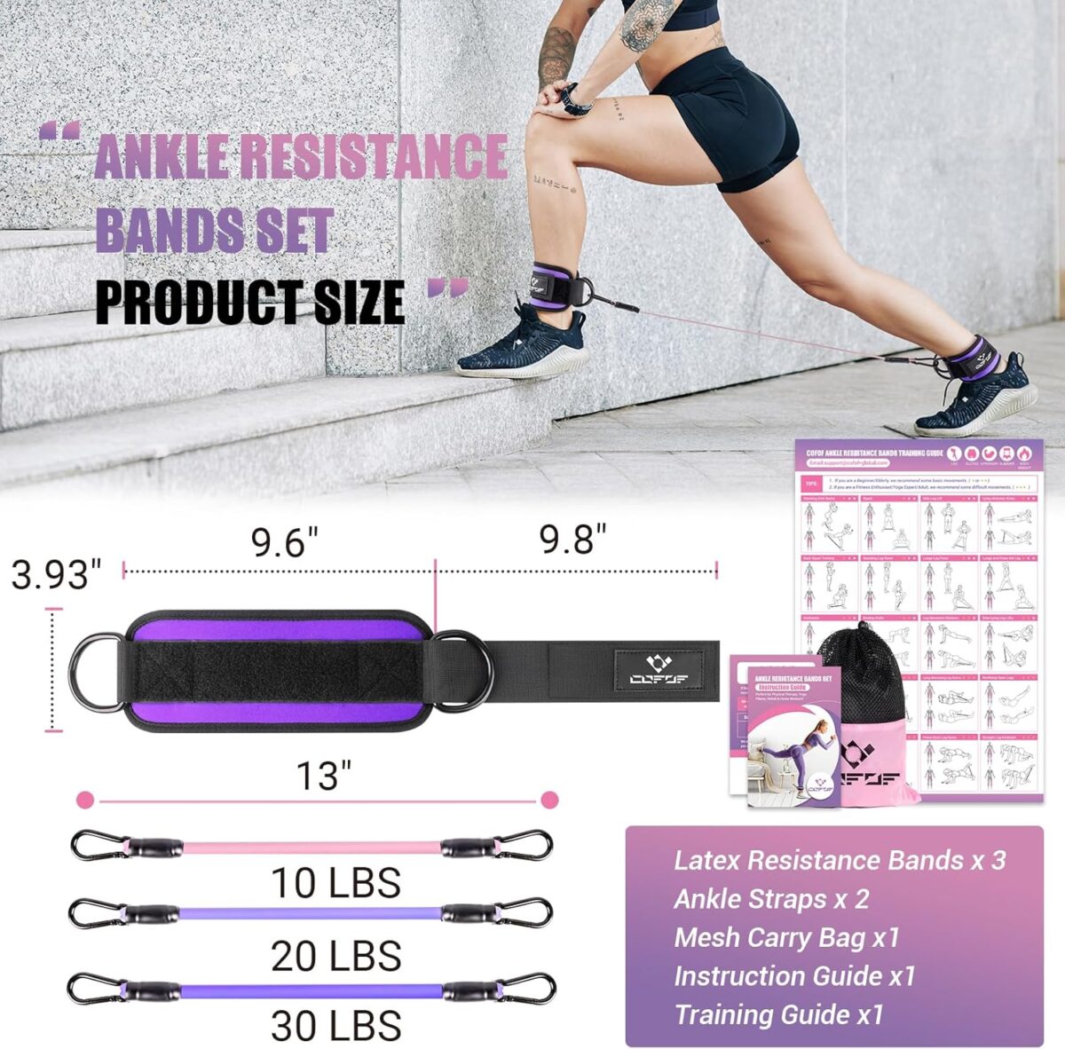 Ankle Resistance Bands With Cuffs for Working Out, Kickbacks, Hip, Leg and Glute Exercise - Training Poster Included - for Women - Image 5