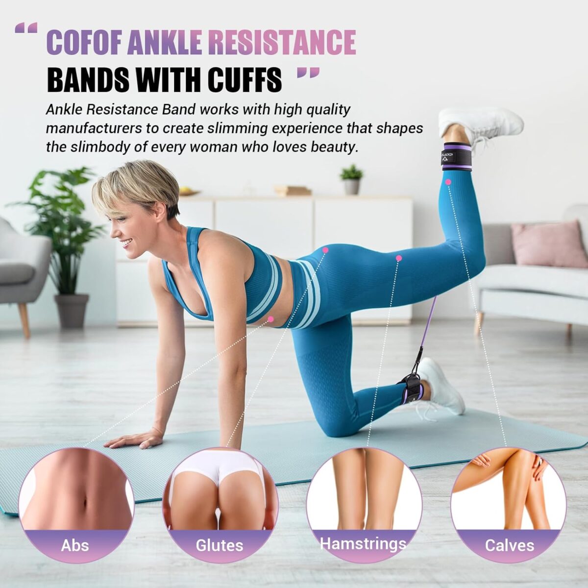 Ankle Resistance Bands With Cuffs for Working Out, Kickbacks, Hip, Leg and Glute Exercise - Training Poster Included - for Women - Image 6