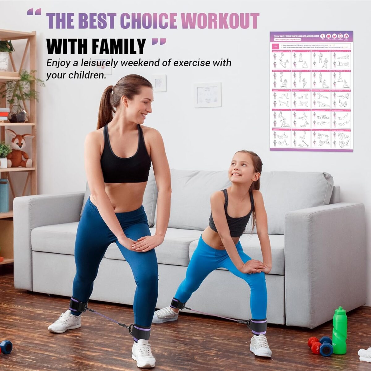 Ankle Resistance Bands With Cuffs for Working Out, Kickbacks, Hip, Leg and Glute Exercise - Training Poster Included - for Women - Image 7
