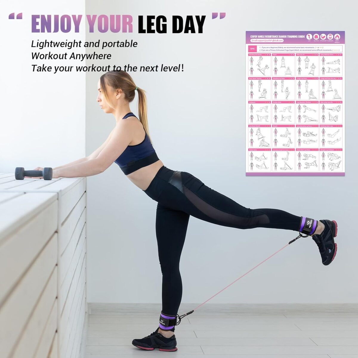 Ankle Resistance Bands With Cuffs for Working Out, Kickbacks, Hip, Leg and Glute Exercise - Training Poster Included - for Women - Image 8