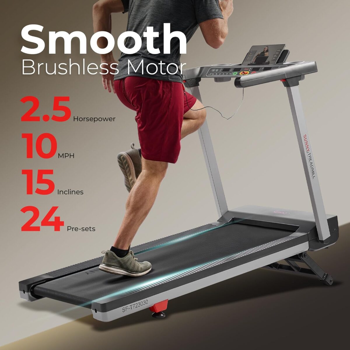 Sunny Health & Fitness Fully Assembled OneClick-Fold 20" Smart Treadmill with Auto Incline & SunnyFit App - Image 3