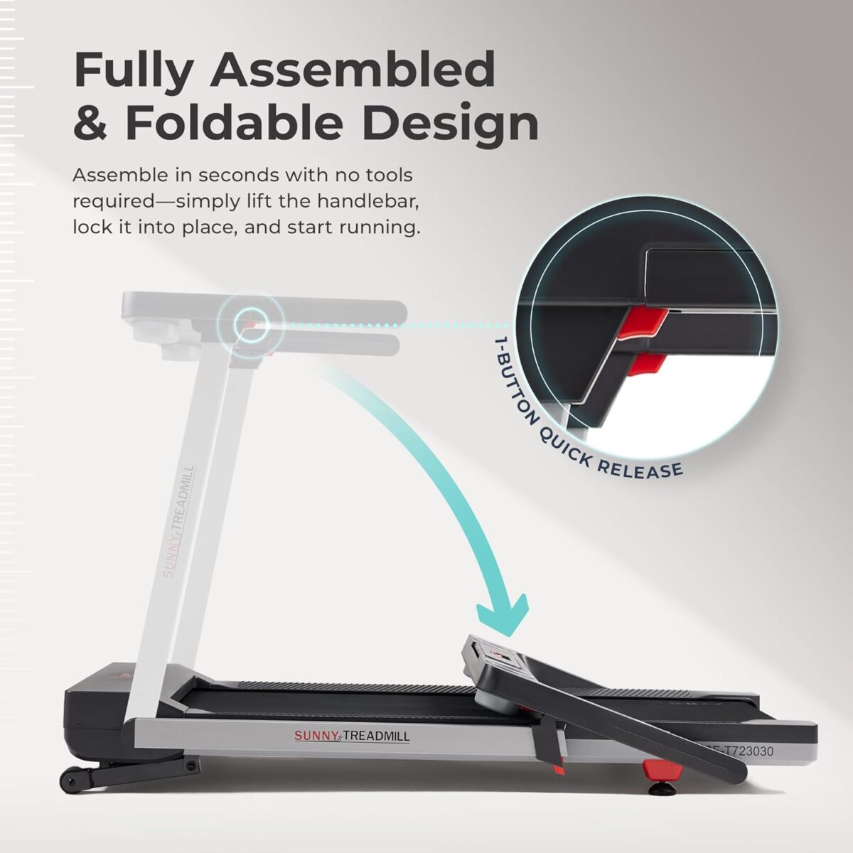 Sunny Health & Fitness Fully Assembled OneClick-Fold 20" Smart Treadmill with Auto Incline & SunnyFit App - Image 4