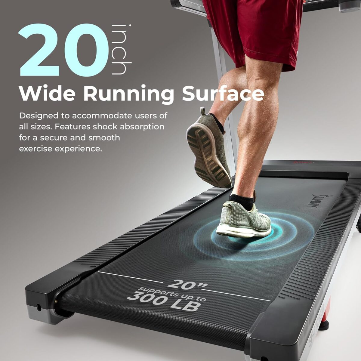 Sunny Health & Fitness Fully Assembled OneClick-Fold 20" Smart Treadmill with Auto Incline & SunnyFit App - Image 5