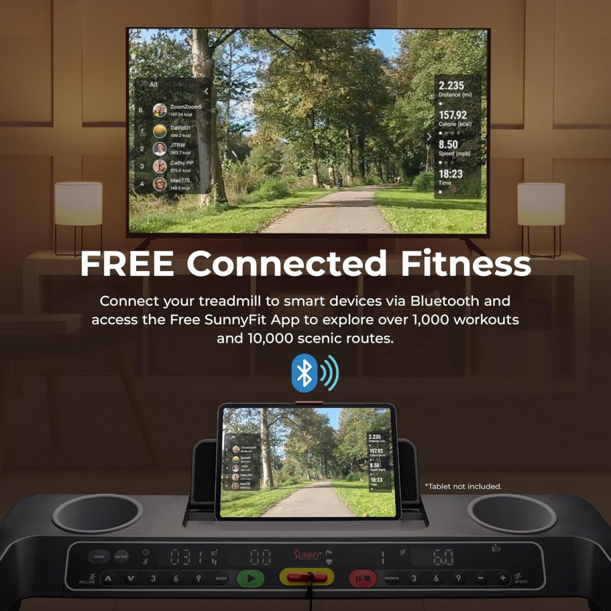 Sunny Health & Fitness Fully Assembled OneClick-Fold 20" Smart Treadmill with Auto Incline & SunnyFit App - Image 6