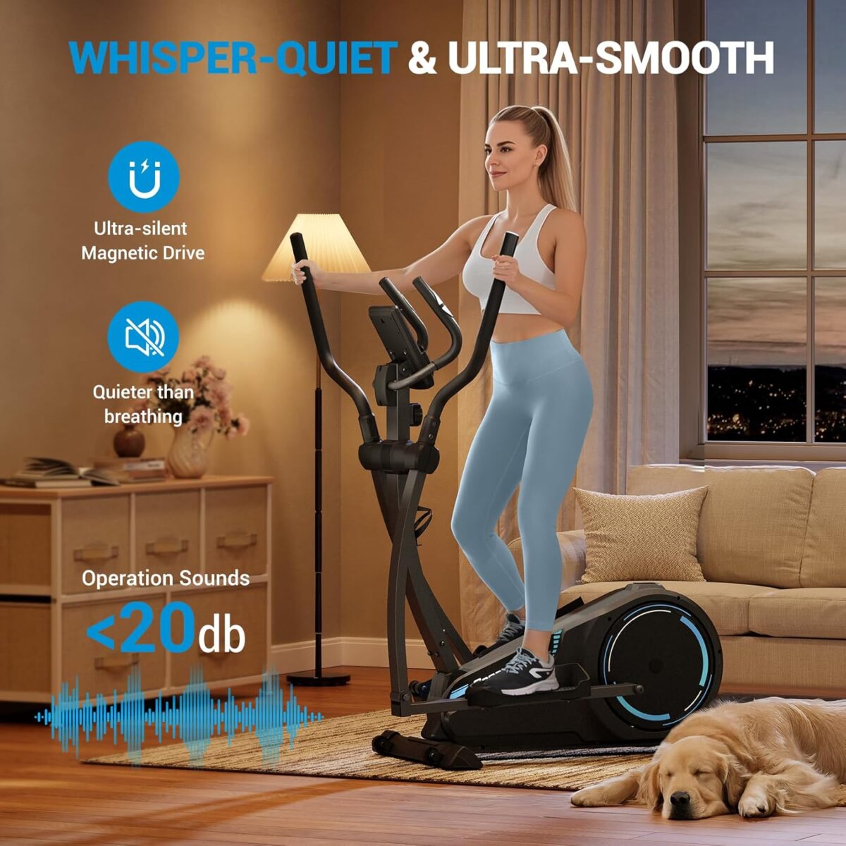 THERUN Elliptical Exercise Machine, Elliptical Machine for Home w/Whisper-Quiet Magnetic Driving System, Elliptical Trainer w/ 15.3" Stride, 16 Resistance Levels, 8KG Flywheel, Bottle Holder - Image 4