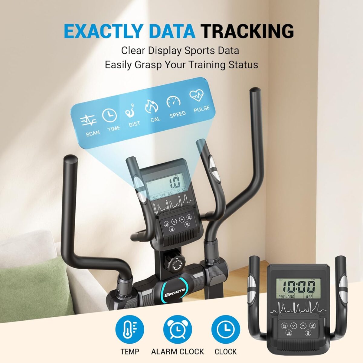 THERUN Elliptical Exercise Machine, Elliptical Machine for Home w/Whisper-Quiet Magnetic Driving System, Elliptical Trainer w/ 15.3" Stride, 16 Resistance Levels, 8KG Flywheel, Bottle Holder - Image 7