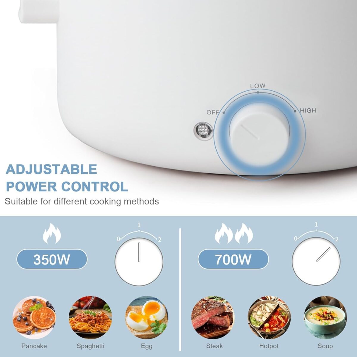 Hot Pot Electric,2L Ceramic Glaze Non-stick Pan, Portable Hot Pot with Dual Power Adjustment, Electric Cooker for Egg, Ramen, Oatmeal,Soup Quick Heating and Overheat Protection - Image 4