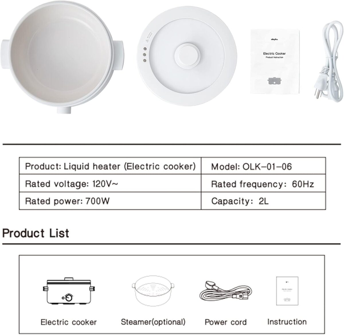 Hot Pot Electric,2L Ceramic Glaze Non-stick Pan, Portable Hot Pot with Dual Power Adjustment, Electric Cooker for Egg, Ramen, Oatmeal,Soup Quick Heating and Overheat Protection - Image 9
