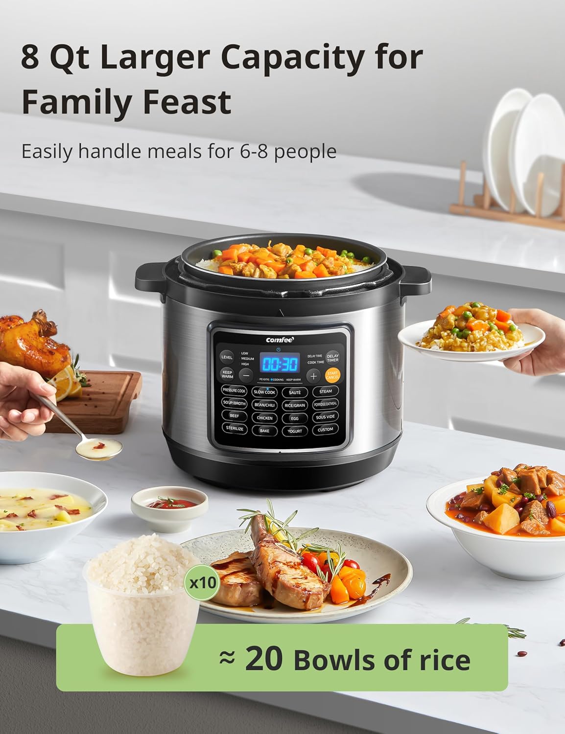 1761357440_COMFEE-16-in-1-Electric-Pressure-Cooker-Instant-Multi-Cooker-Olla-de-Presion-Non-Stick-Pot-Yogurt-Maker-Rice-Cooker-Saute-Steamer-8-Quarts-Stainless-Steel.jpg COMFEE’ 16 in 1 Electric Pressure Cooker Instant Multi Cooker Olla de Presion Non-Stick Pot Yogurt Maker Rice Cooker Sauté Steamer 8 Quarts Stainless Steel - Image 4
