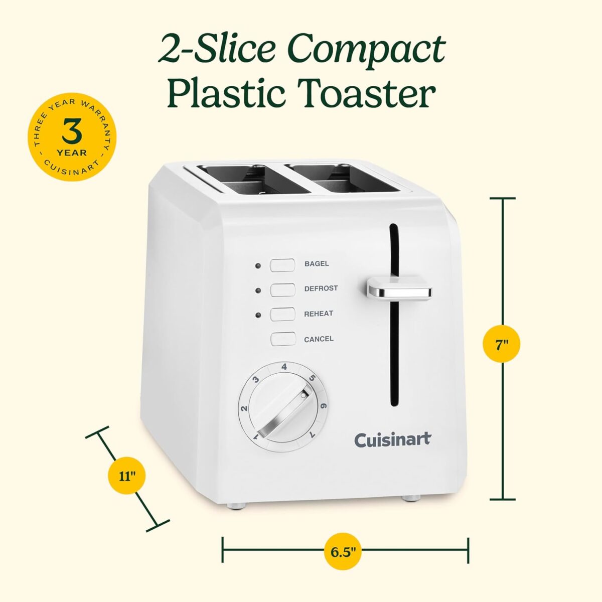 Cuisinart 2-Slice Toaster, Compact, White, CPT-122 - Image 7