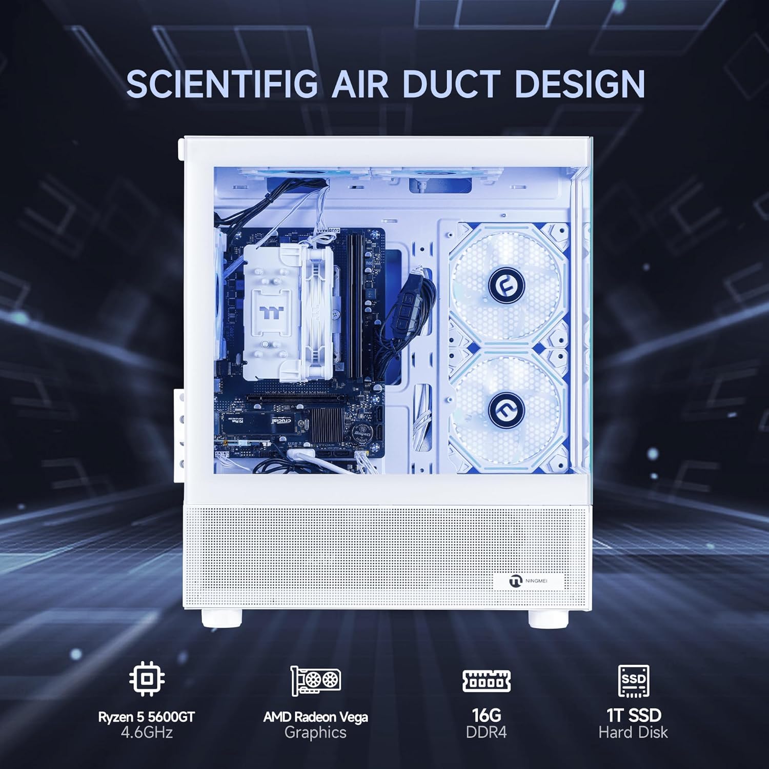 1761379628_NINGMEI-Soul-Gaming-PC-DesktopAMD-Ryzen-5-5600GT-6-core-3.6GHzup-to-4.6GHzAMD-Radeon-Vega-7-Graphics16GB-DDR4-RAM-3200MHz1TB-NVME-SSD550W-PSU-Windows-11-Home-64-bitWhite.jpg NINGMEI Soul Gaming PC Desktop,AMD Ryzen 5 5600GT 6 core 3.6GHz(up to 4.6GHz),AMD Radeon Vega 7 Graphics,16GB DDR4 RAM 3200MHz,1TB NVME SSD,550W PSU, Windows 11 Home 64-bit,White - Image 8