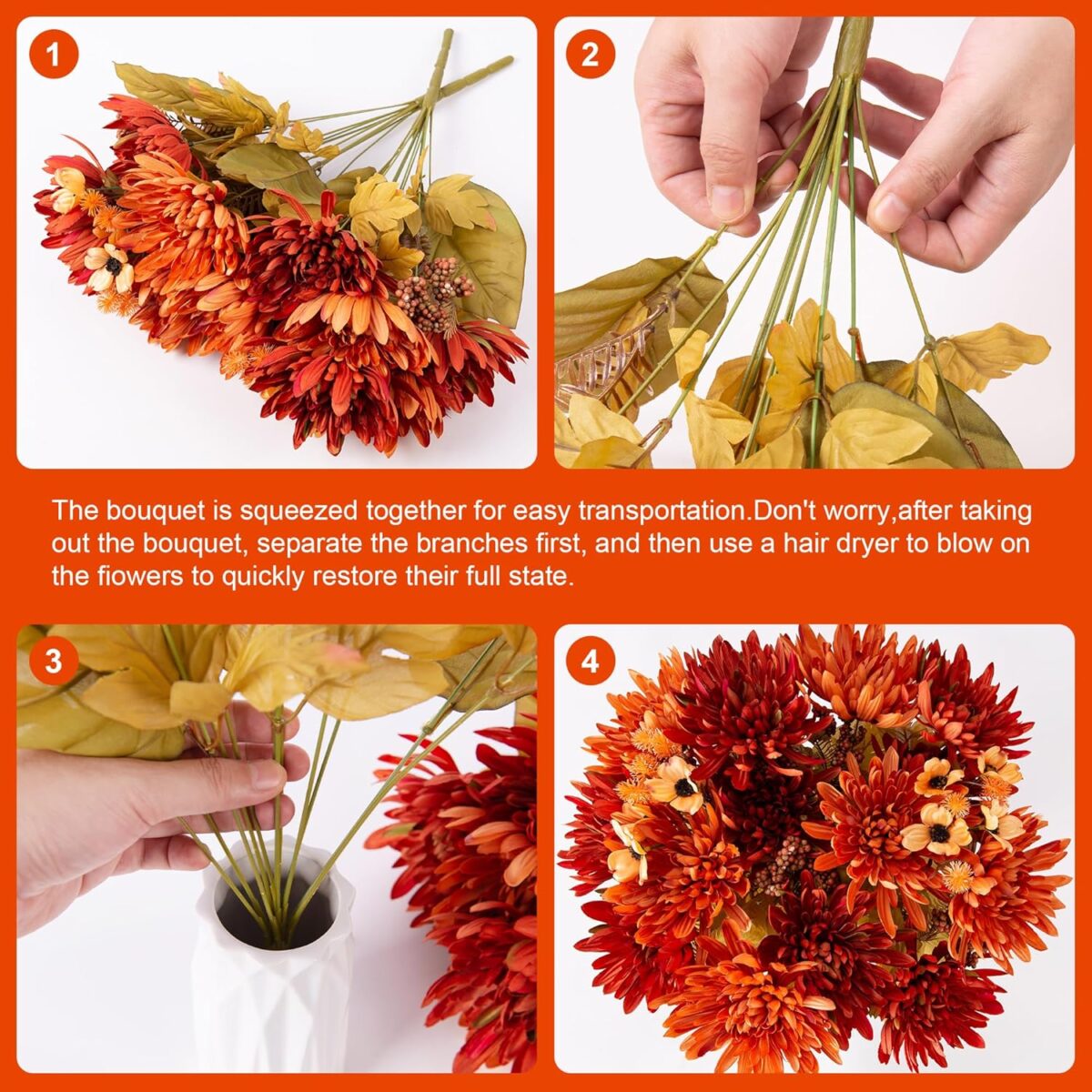 Ivydale Artificial Mums for Outdoors Fall Fake Flowers for Planters, 2 Bundles Faux Silk Chrysanthemum Bouquets, 24 Heads Flower with Long Stems for Wedding Party Home Decor - Image 5