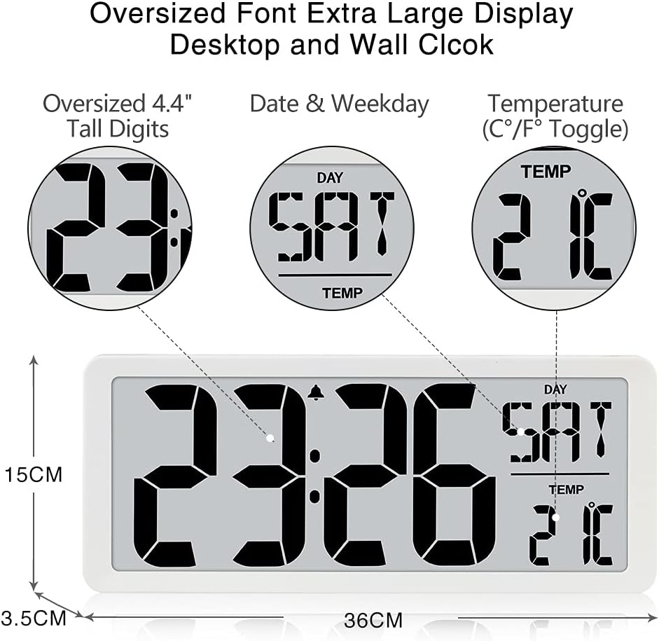 1761381697_TXL-14.2-Large-Digital-Day-Wall-Clock-Custom-8-Languages-Calendar-Count-up-Down-Timer-and-Temp-Reminder-1224Hr-Desktop-Alarm-Clock-with-Extra-Large-Display-for-Home-Office-Studio-Hotel-White.jpg TXL 14.2" Large Digital Day Wall Clock, Custom 8 Languages Calendar, Count up-Down Timer and Temp Reminder, 12/24Hr Desktop Alarm Clock with Extra Large Display for Home Office Studio Hotel, White - Image 4