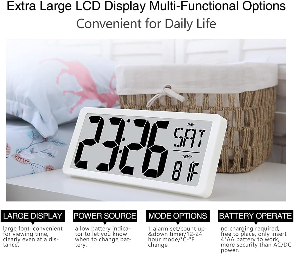 1761381698_TXL-14.2-Large-Digital-Day-Wall-Clock-Custom-8-Languages-Calendar-Count-up-Down-Timer-and-Temp-Reminder-1224Hr-Desktop-Alarm-Clock-with-Extra-Large-Display-for-Home-Office-Studio-Hotel-White.jpg TXL 14.2" Large Digital Day Wall Clock, Custom 8 Languages Calendar, Count up-Down Timer and Temp Reminder, 12/24Hr Desktop Alarm Clock with Extra Large Display for Home Office Studio Hotel, White - Image 5