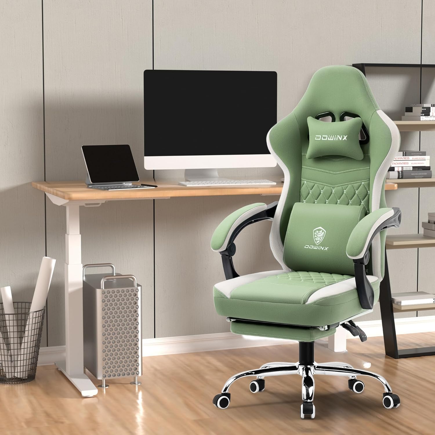 1761381871_Dowinx-Gaming-Chair-Breathable-Fabric-Game-Chair-with-Gel-Pad-and-Storage-Bag-Comfortable-Gamer-Chair-with-Pocket-Spring-Cushion-Ergonomic-Computer-Chair-with-Footrest-Green.jpg Dowinx Gaming Chair Breathable Fabric Game Chair with Gel Pad and Storage Bag, Comfortable Gamer Chair with Pocket Spring Cushion, Ergonomic Computer Chair with Footrest, Green - Image 3