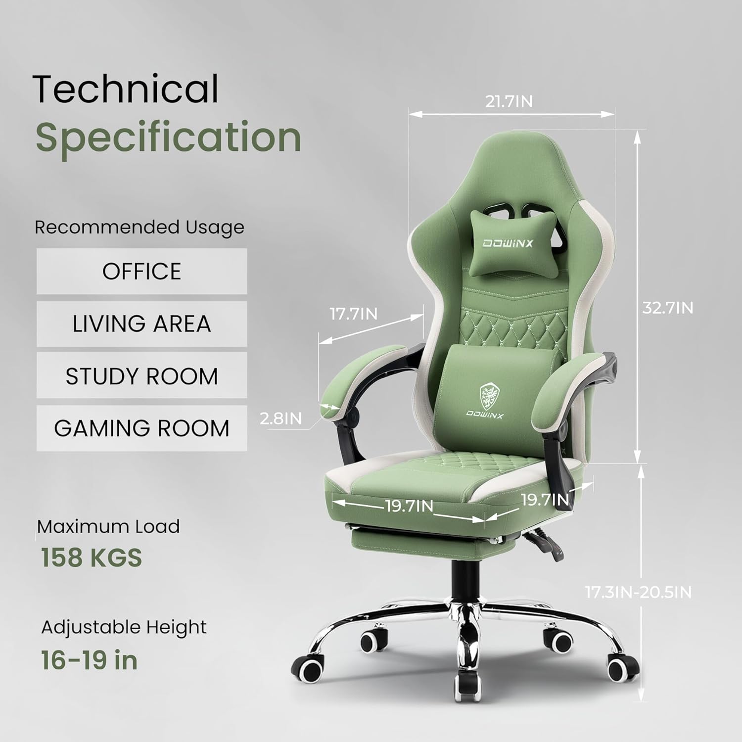 1761381873_Dowinx-Gaming-Chair-Breathable-Fabric-Game-Chair-with-Gel-Pad-and-Storage-Bag-Comfortable-Gamer-Chair-with-Pocket-Spring-Cushion-Ergonomic-Computer-Chair-with-Footrest-Green.jpg Dowinx Gaming Chair Breathable Fabric Game Chair with Gel Pad and Storage Bag, Comfortable Gamer Chair with Pocket Spring Cushion, Ergonomic Computer Chair with Footrest, Green - Image 4