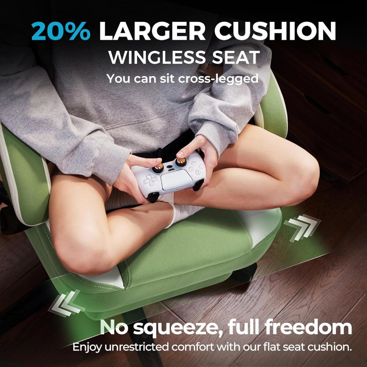Dowinx Gaming Chair Breathable Fabric Game Chair with Gel Pad and Storage Bag, Comfortable Gamer Chair with Pocket Spring Cushion, Ergonomic Computer Chair with Footrest, Green - Image 8