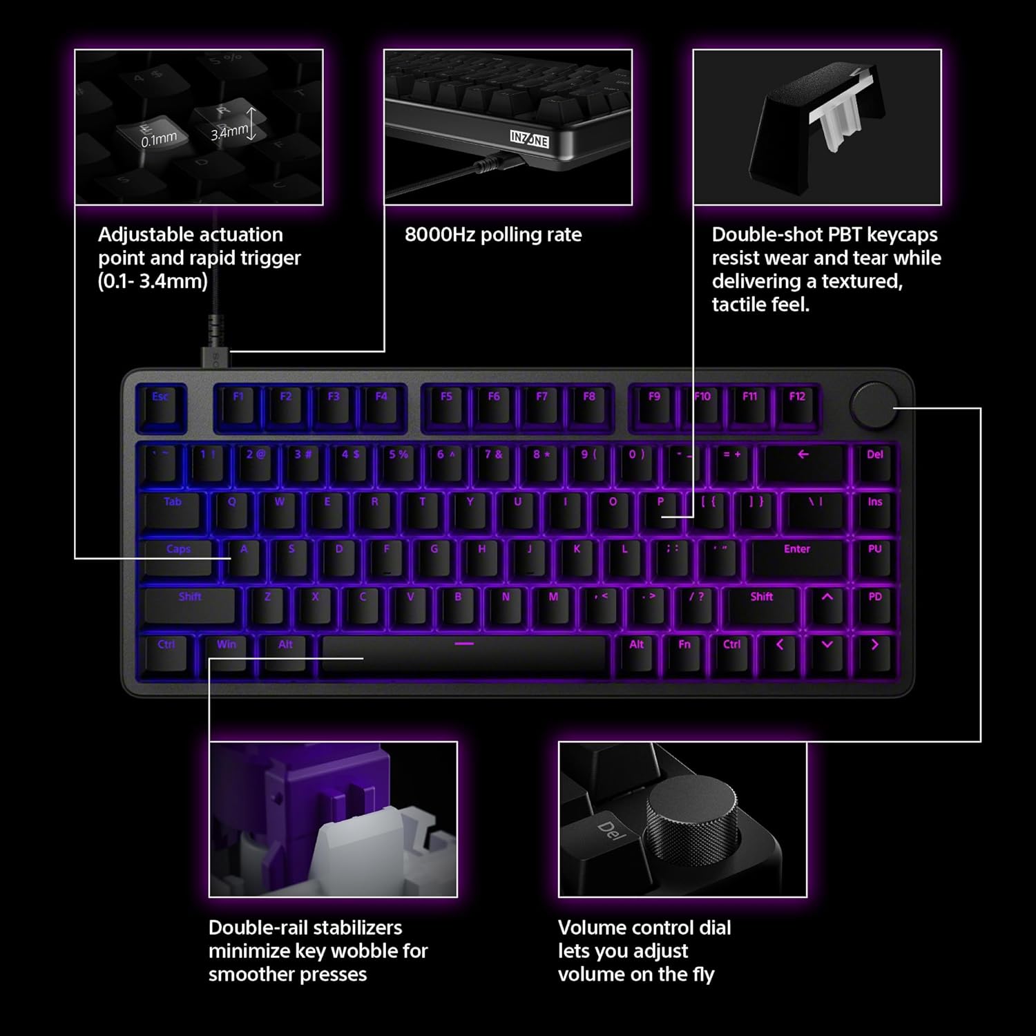 1761382096_Sony-INZONE-KBD-H75-75-Wired-Aluminum-Chassis-Gaming-Keyboard-Hall-Effect-Switch-Rapid-Trigger-Adjustable-Actuation-Point-8000-Hz-Polling-Rate-RGB-Lighting-Volume-Dial.jpg Sony INZONE KBD-H75 75% Wired Aluminum Chassis Gaming Keyboard, Hall-Effect Switch, Rapid Trigger, Adjustable Actuation Point, 8000 Hz Polling Rate, RGB Lighting, Volume Dial - Image 4