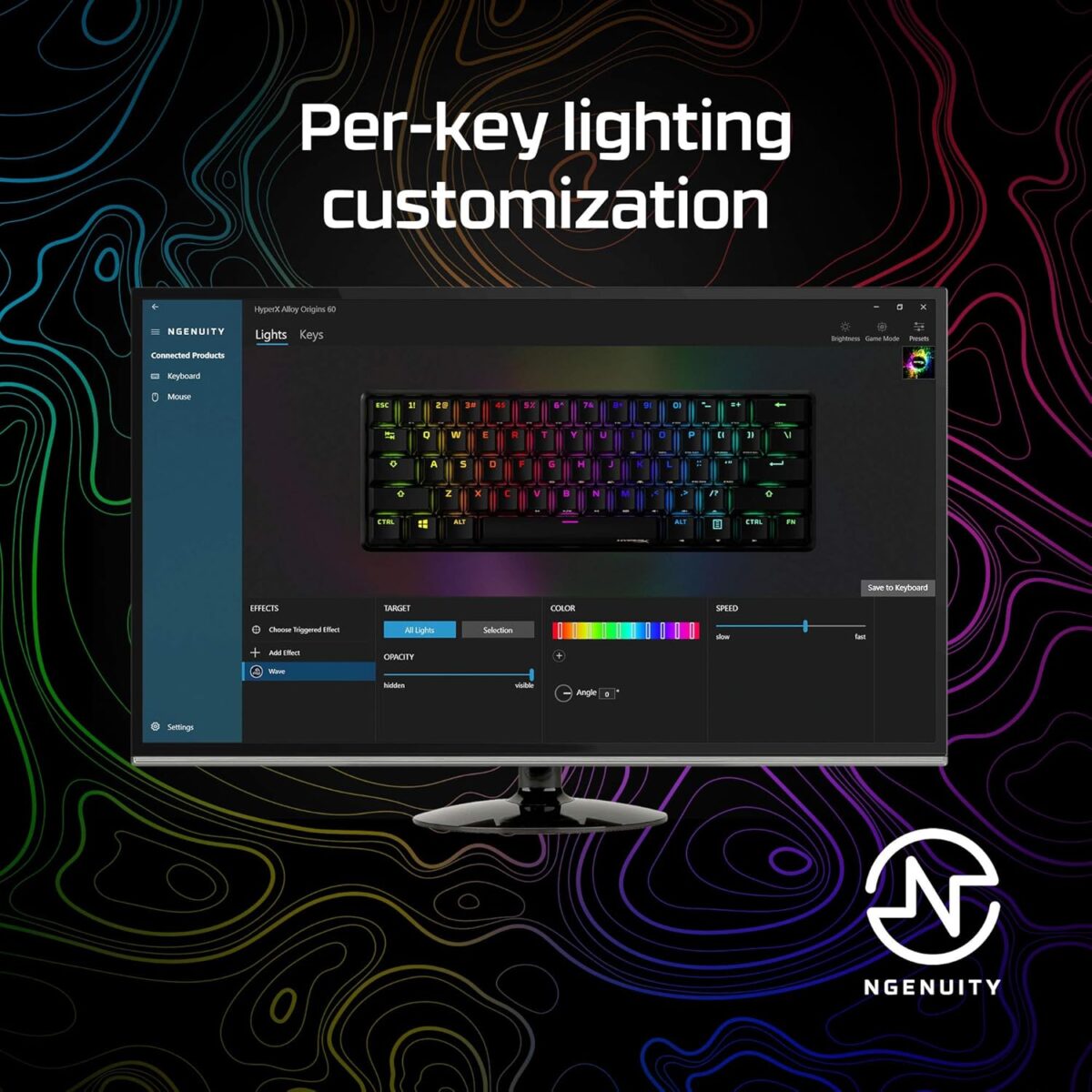 HyperX Alloy Origins 60 - Mechanical Gaming Keyboard, Ultra Compact 60% Form Factor, Double Shot PBT Keycaps, RGB LED Backlit, NGENUITY Software Compatible - Linear HyperX Red Switch,Black - Image 9