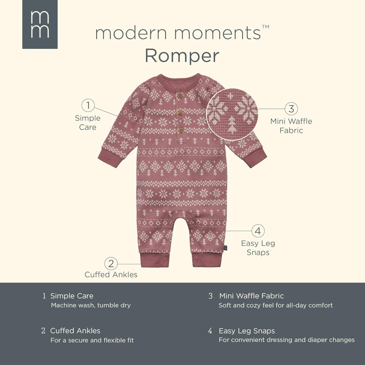 Modern Moments by Gerber Baby Henley Waffle-Knit Romper - Image 7