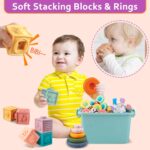 Baby Toys for 6 to 12 Months, Montessori Sensory Bins & Teething Toys, 6 in 1 Stacking Blocks, Rings, Eggs, Spinner, Crab Shape, 27 Pieces, Ages 6-36 Months - Image 3