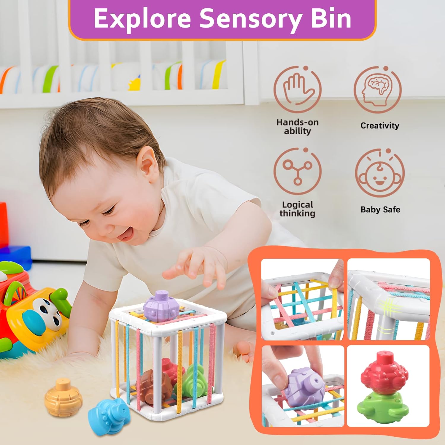 1761427572_Baby-Toys-for-6-to-12-Months-Montessori-Sensory-Bins-Teething-Toys-6-in-1-Stacking-Blocks-Rings-Eggs-Spinner-Crab-Shape-27-Pieces-Ages-6-36-Months.jpg Baby Toys for 6 to 12 Months, Montessori Sensory Bins & Teething Toys, 6 in 1 Stacking Blocks, Rings, Eggs, Spinner, Crab Shape, 27 Pieces, Ages 6-36 Months - Image 4
