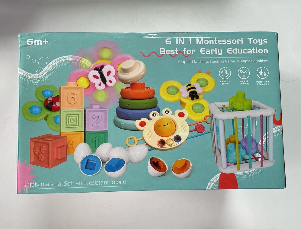 Baby Toys for 6 to 12 Months, Montessori Sensory Bins & Teething Toys, 6 in 1 Stacking Blocks, Rings, Eggs, Spinner, Crab Shape, 27 Pieces, Ages 6-36 Months - Image 10