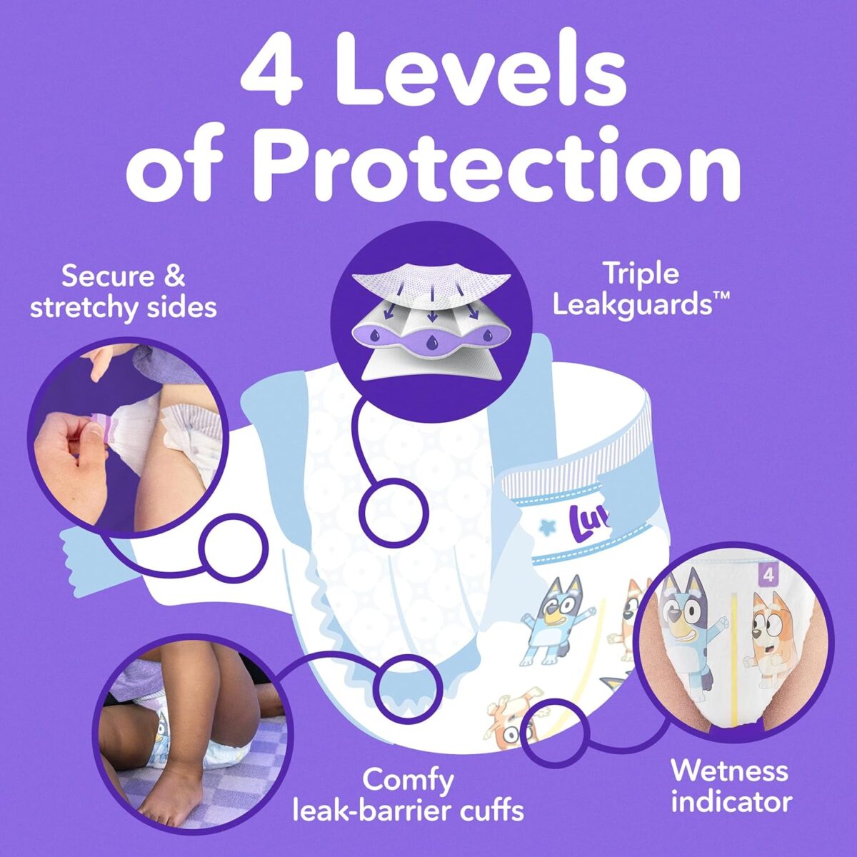 Luvs Size 8 Baby Diapers, Platinum Protection Bluey Diapers for Day & Night,Size 8, 108 Count - Image 3