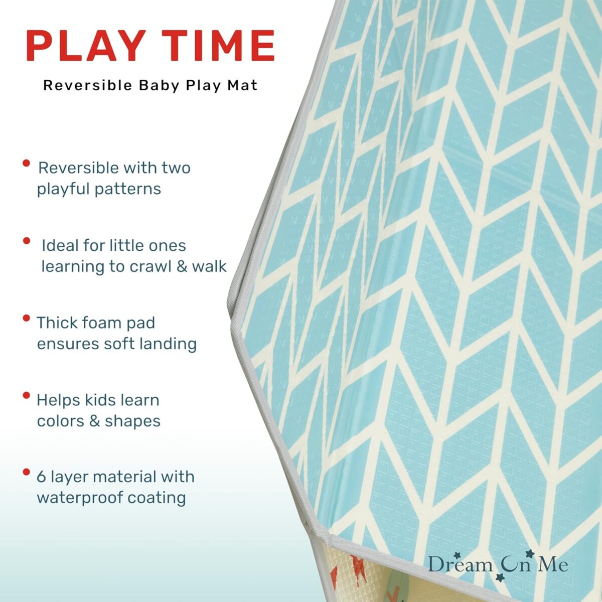 Dream On Me Play Time Reversible Baby Playmat, Foldable Extra Large Thick Foam Crawling Playmats for Toddlers, Waterproof Portable Playmat for Babies - Image 3