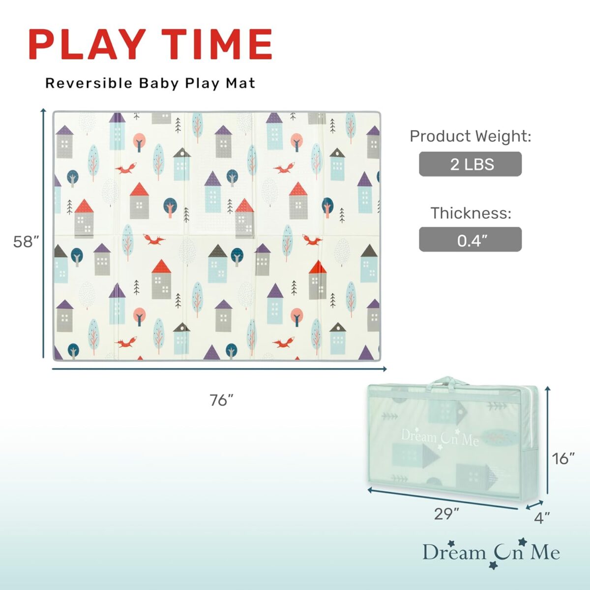 Dream On Me Play Time Reversible Baby Playmat, Foldable Extra Large Thick Foam Crawling Playmats for Toddlers, Waterproof Portable Playmat for Babies - Image 6