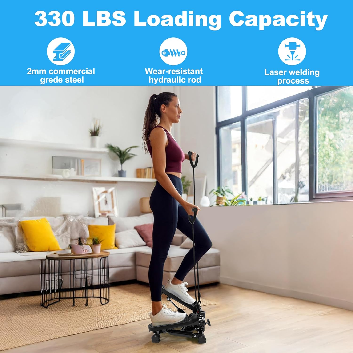 1761432005_TOPMAJOR-Steppers-for-Exercise-at-Home-with-330-lbs-Weight-Capacity-Resistance-Bands-Non-Slip-Mat-for-Full-Body-Workout-Adjustable-Height-Hydraulic-Stepper-with-LCD-to-Monitor-Steps-Time.jpg TOPMAJOR Steppers for Exercise at Home with 330 lbs Weight Capacity, Resistance Bands & Non-Slip Mat for Full Body Workout, Adjustable Height Hydraulic Stepper with LCD to Monitor Steps & Time - Image 4