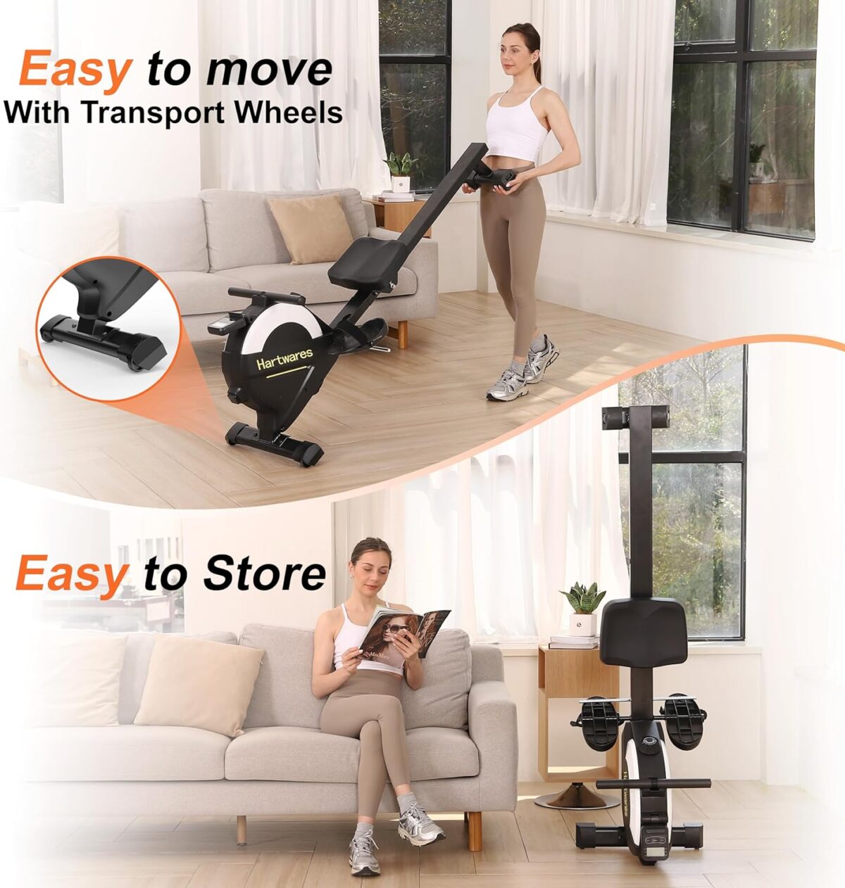 Rowing Machines for Home,Hartwares Magnetic Rowing Machine with 77lbs High Resistance Rowing Machine,16 Levels of Quiet Resistance,Rower Machine for Home Row Machine,App Compatible,LCD Monitor - Image 8