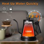 Electric Gooseneck Kettle, 304 Stainless Steel Coffee Kettle, Auto Shutoff Anti-dry Protection, Classic Pour-over Coffee & Tea,Matte Black 1.0L-1200W Fast Boiling Water Boiler by YUIOASE - Image 4