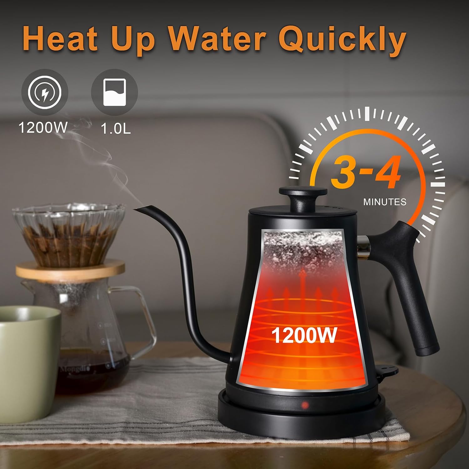 1761439756_Electric-Gooseneck-Kettle-304-Stainless-Steel-Coffee-Kettle-Auto-Shutoff-Anti-dry-Protection-Classic-Pour-over-Coffee-TeaMatte-Black-1.0L-1200W-Fast-Boiling-Water-Boiler-by-YUIOASE.jpg Electric Gooseneck Kettle, 304 Stainless Steel Coffee Kettle, Auto Shutoff Anti-dry Protection, Classic Pour-over Coffee & Tea,Matte Black 1.0L-1200W Fast Boiling Water Boiler by YUIOASE - Image 4