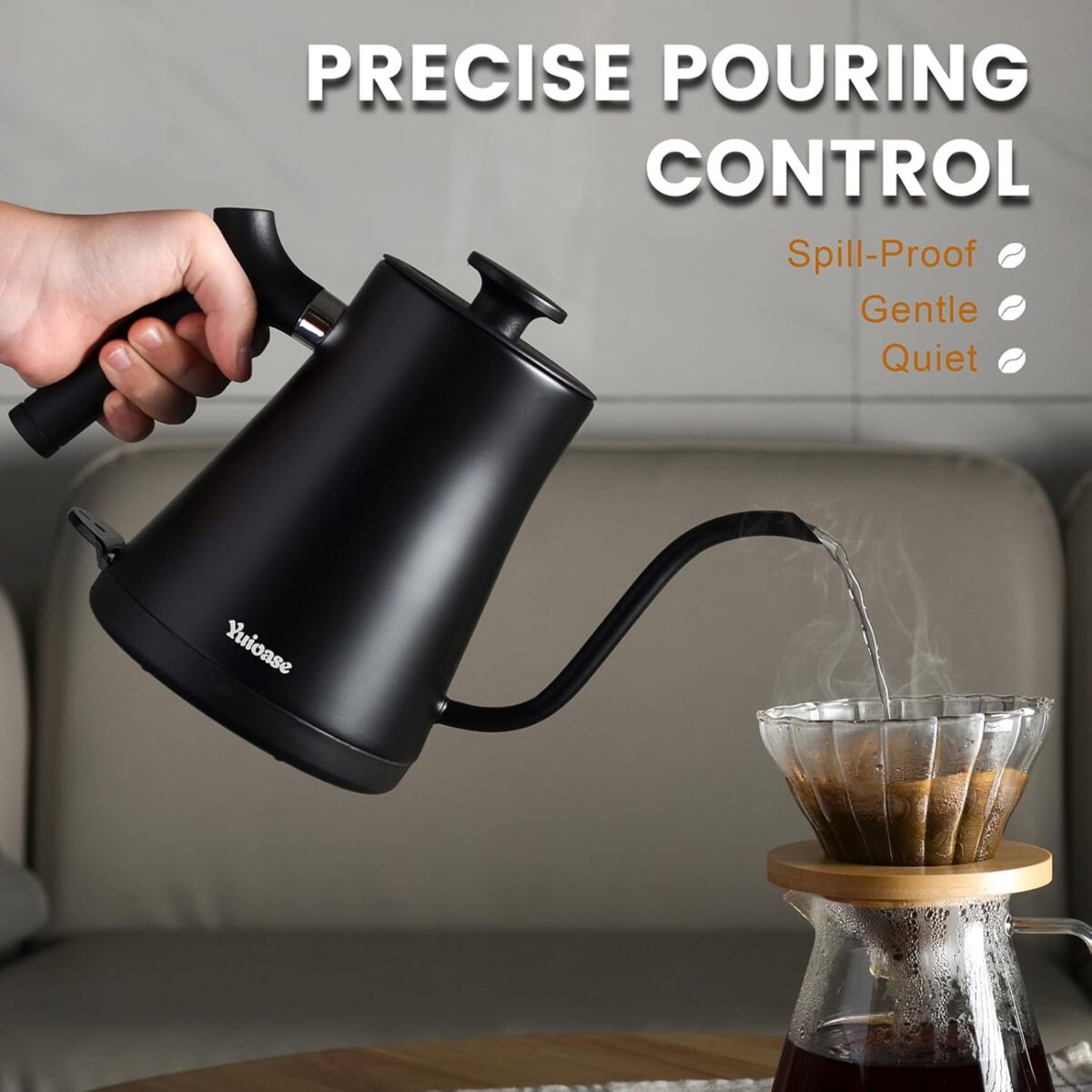 Electric Gooseneck Kettle, 304 Stainless Steel Coffee Kettle, Auto Shutoff Anti-dry Protection, Classic Pour-over Coffee & Tea,Matte Black 1.0L-1200W Fast Boiling Water Boiler by YUIOASE - Image 5