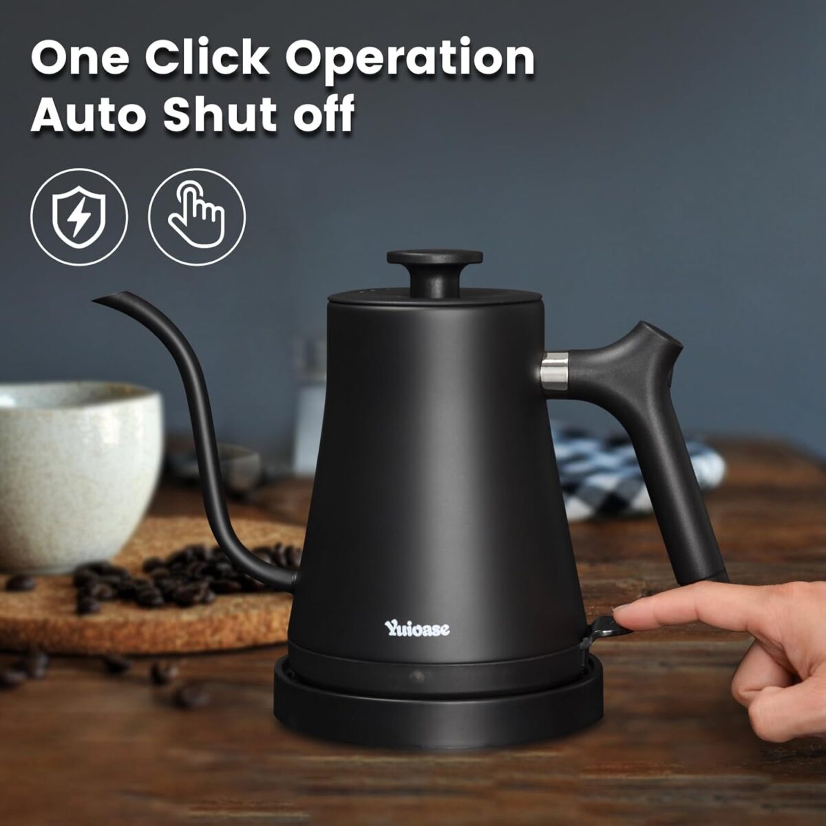 Electric Gooseneck Kettle, 304 Stainless Steel Coffee Kettle, Auto Shutoff Anti-dry Protection, Classic Pour-over Coffee & Tea,Matte Black 1.0L-1200W Fast Boiling Water Boiler by YUIOASE - Image 6