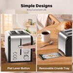 YSSOA 2-Slice Toaster with Extra Wide Slot & Removable Crumb Tray, 5 Browning Setting and 3 Function: Bagel/Defrost/Cancel, Retro Stainless-Steel Style, for Bread & Waffle, Black - Image 5